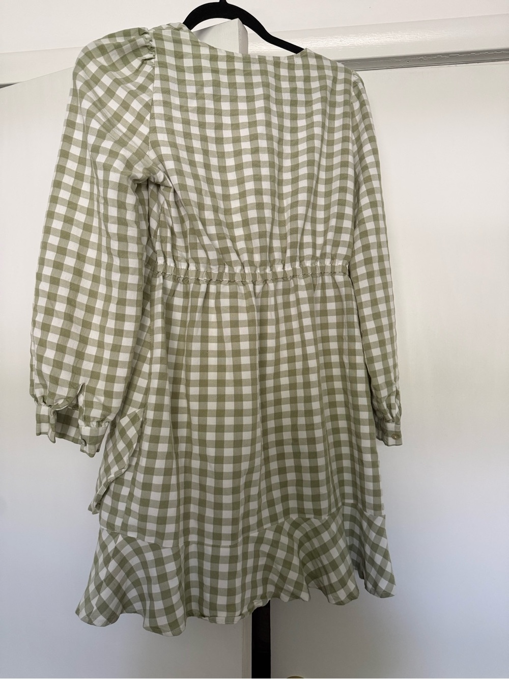 Vero Moda Olive Green and White Gingham Dress